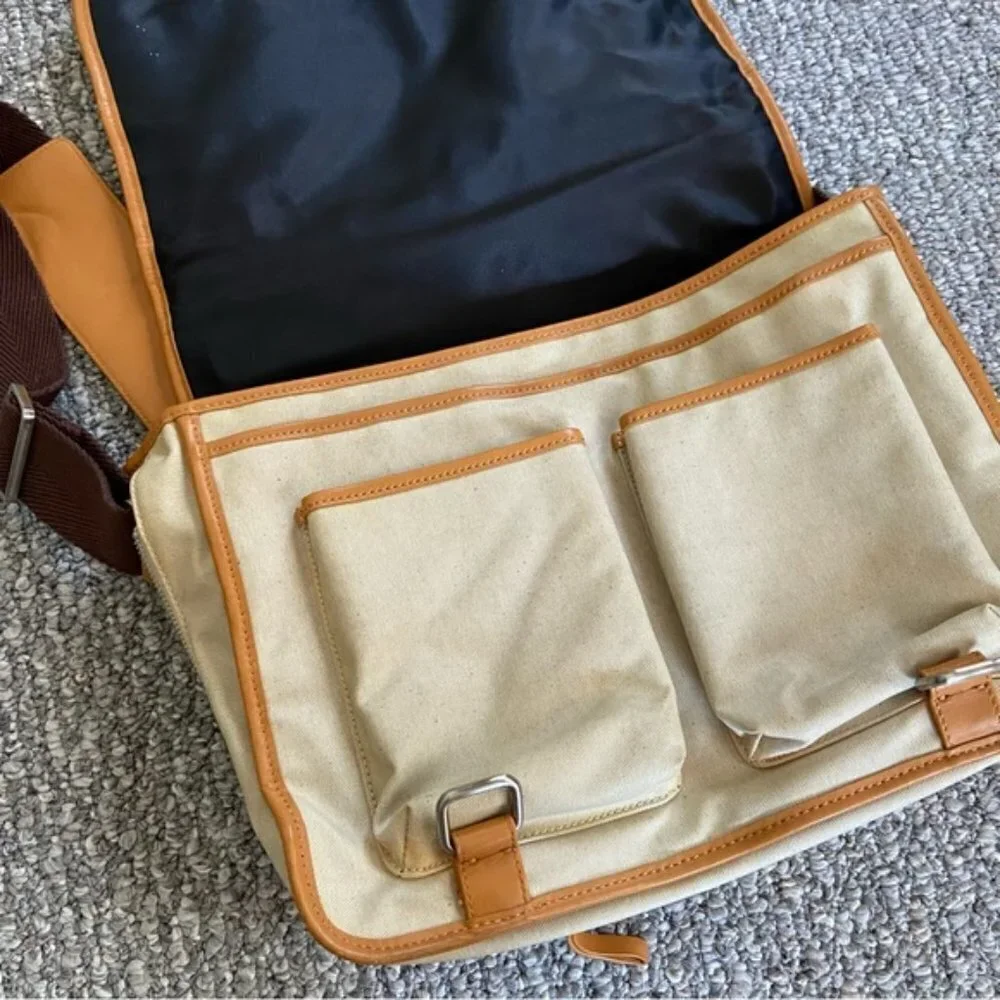 New BODHI laptop satchel messenger bag tan and brown